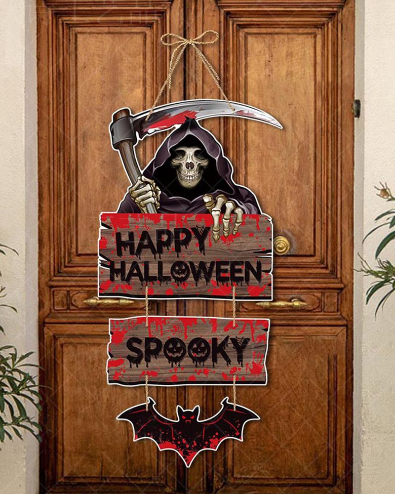 1pc Happy Halloween Spooky Skeleton Home Decor Witch Pumpkin Hanging Welcome Door Decoration