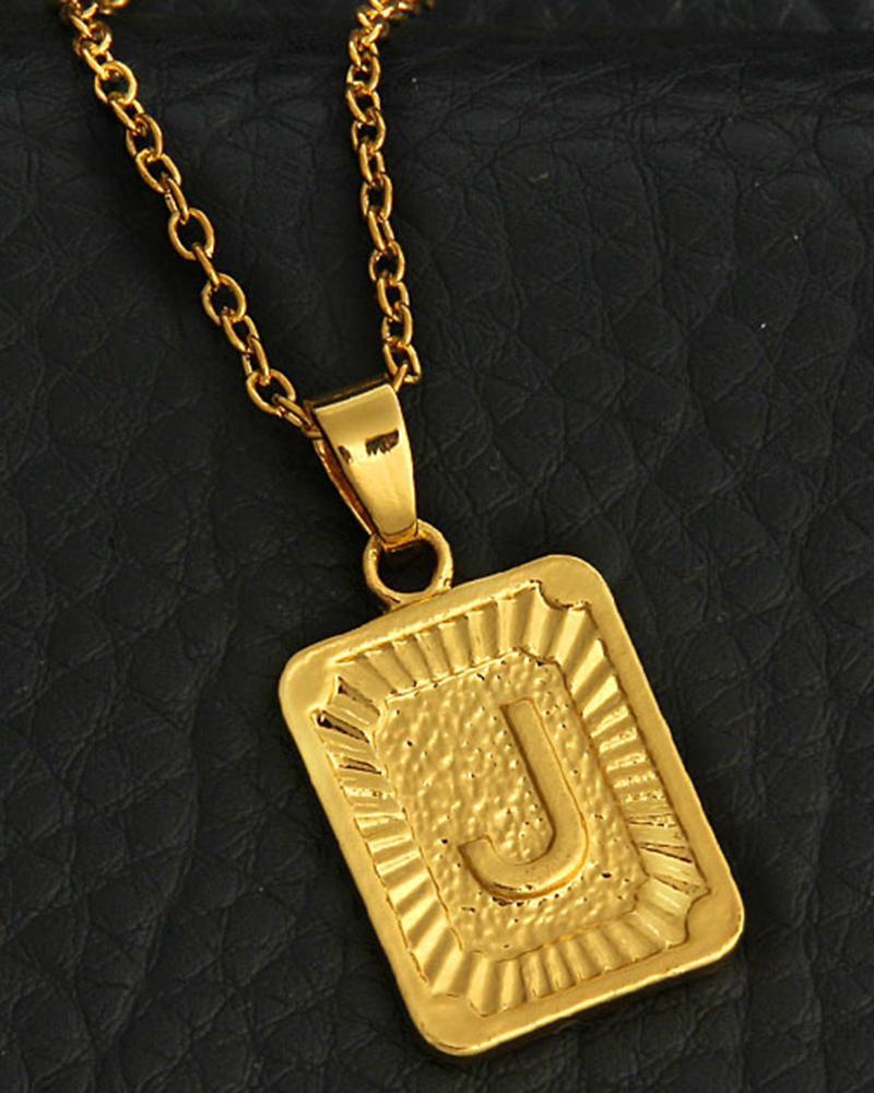 1pc Letter Embossed Square Pendant Necklace