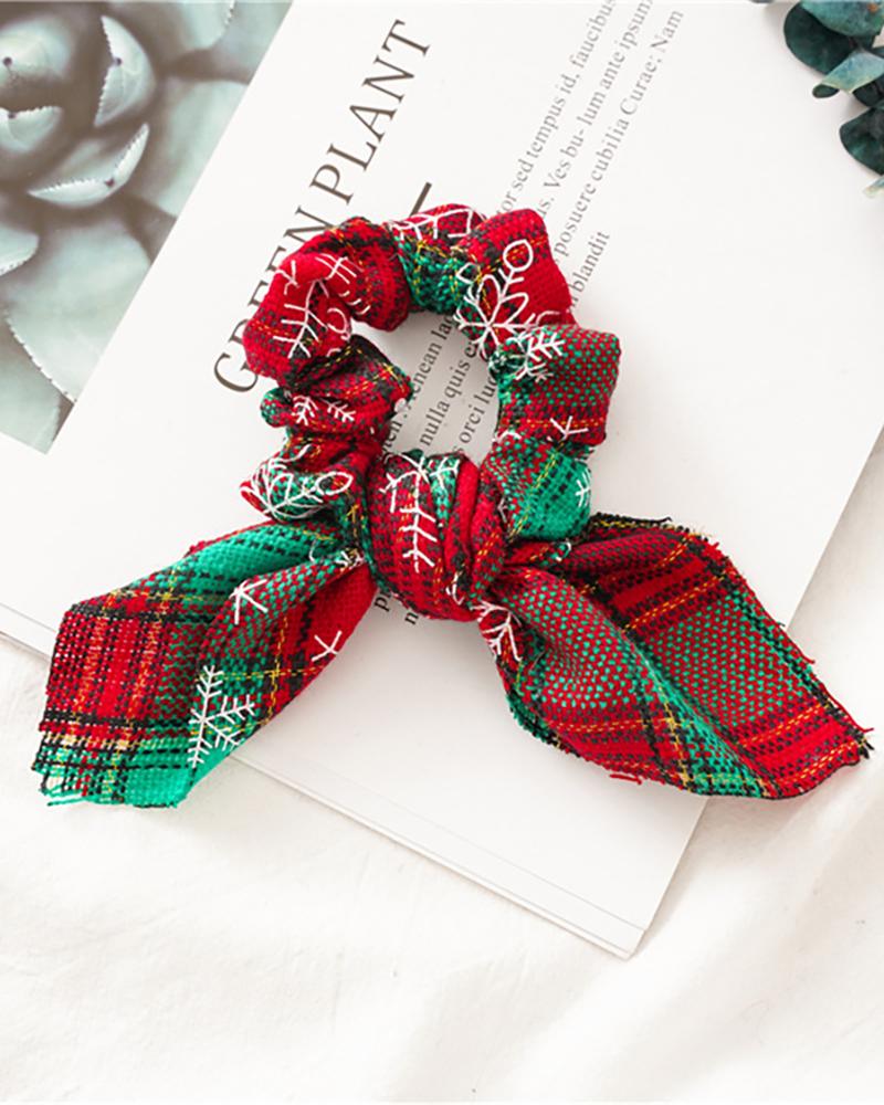 Christmas Plaid Print Ear Design Scrunchie