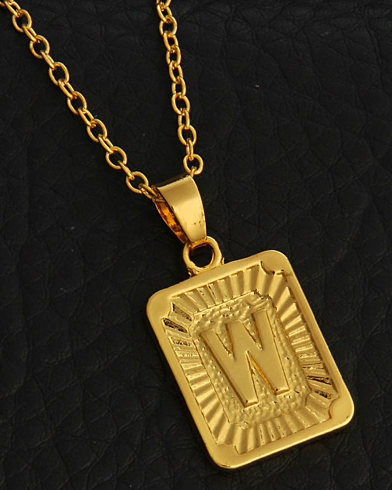 1pc Letter Embossed Square Pendant Necklace