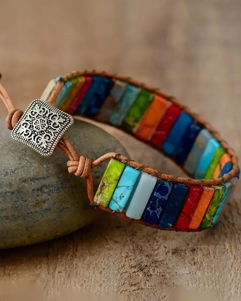  1pc Colorblock Stone Braided Bohemian Bracelet