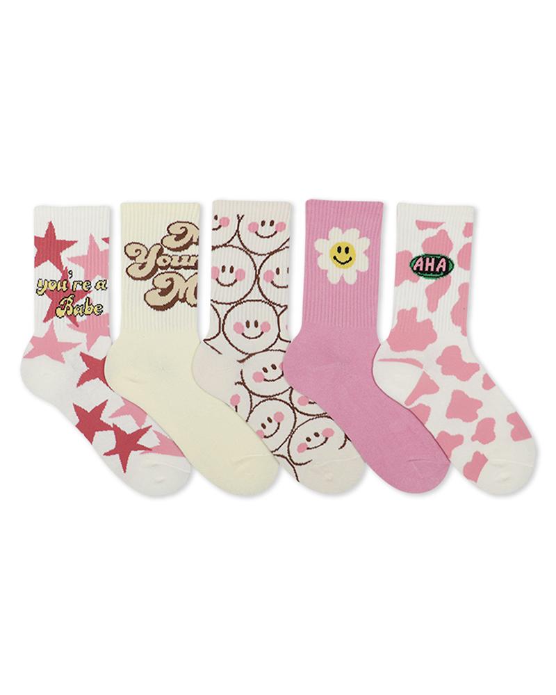 1Pair Letter Star Cartoon Thermal Crew Socks