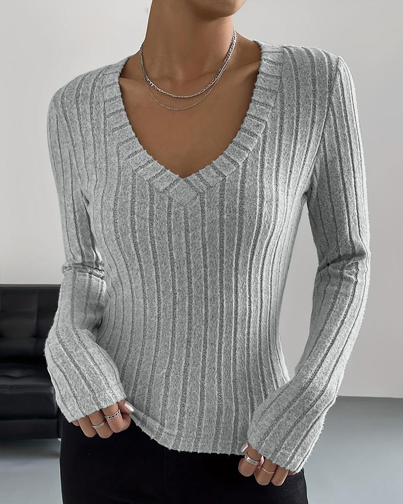 T-shirt & Tees V-Neck Long Sleeve Casual Top