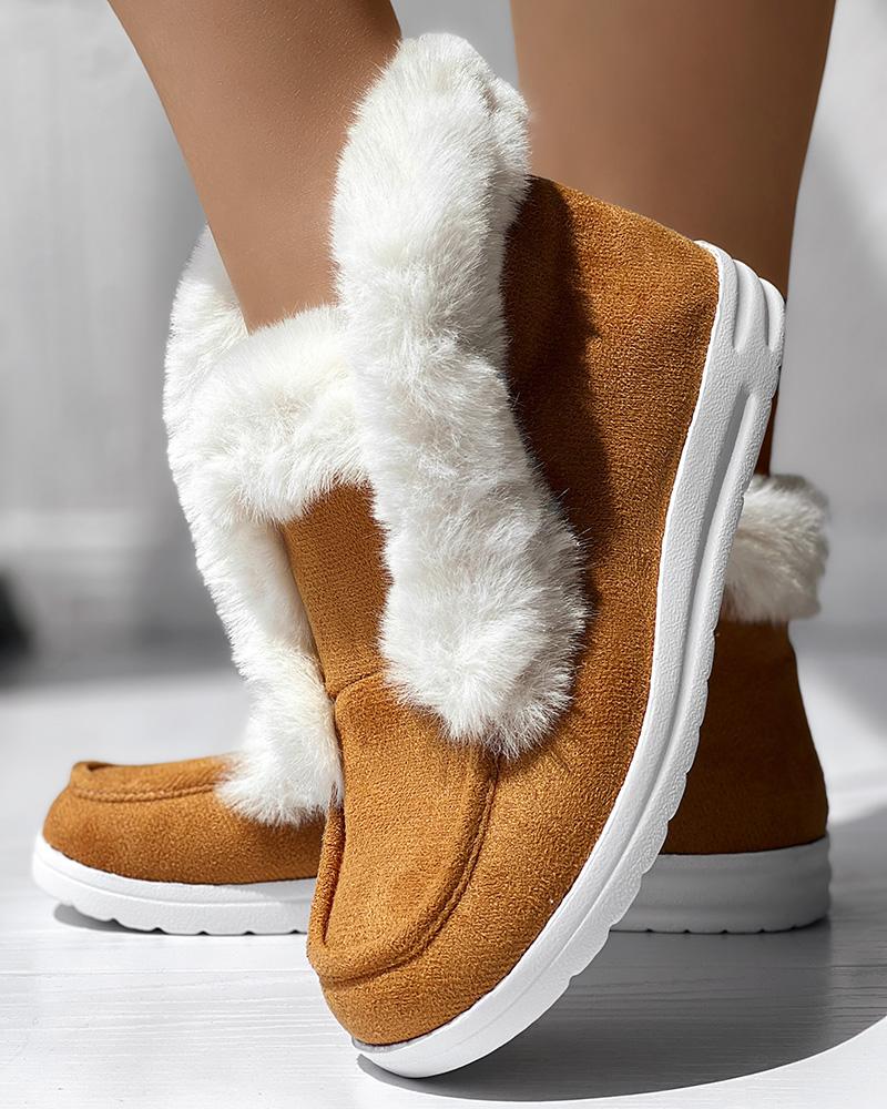 Fuzzy Detail Thermal Lined Ankle Boots
