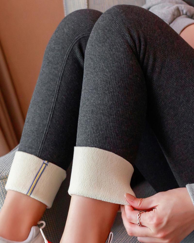   ChicMe Letter Embroidery Fleece Lined Thermal Leggings