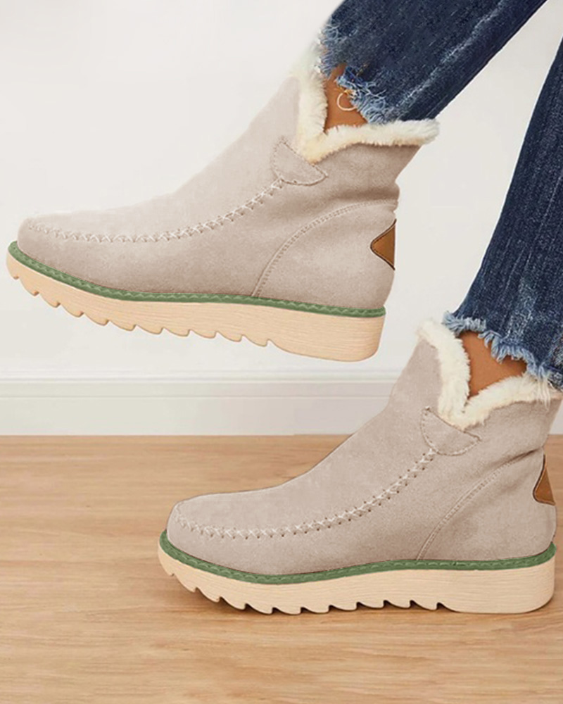 Contrast Paneled Lined Ankle Boots