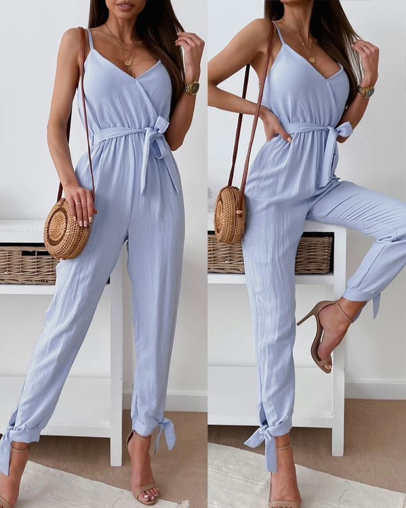 Spaghetti Strap Tied Detail Jumpsuit With Belt