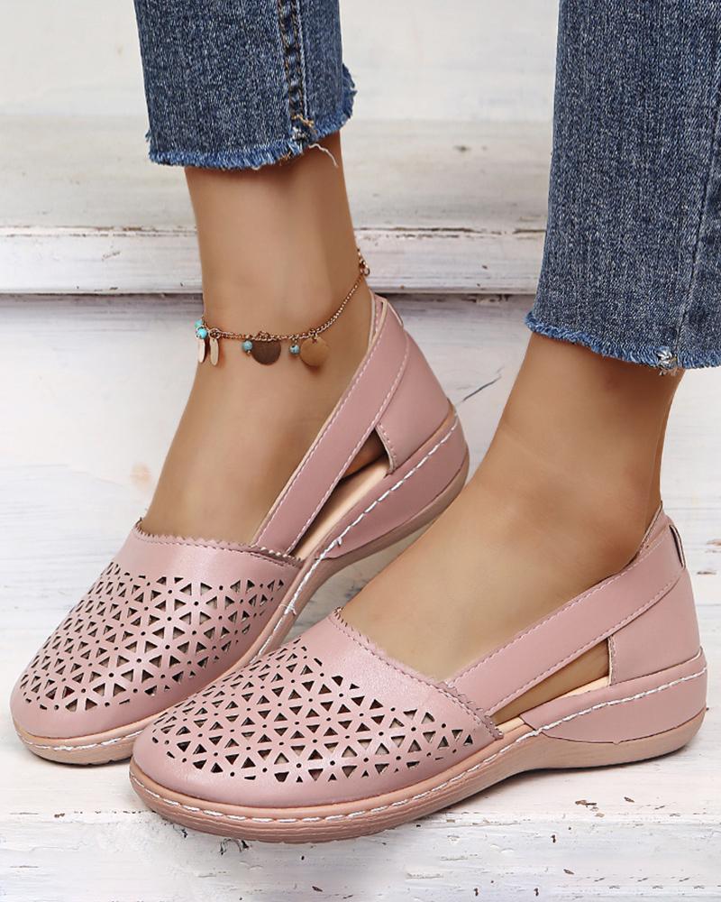 Hollow Out Round Toe Slip On Sandals