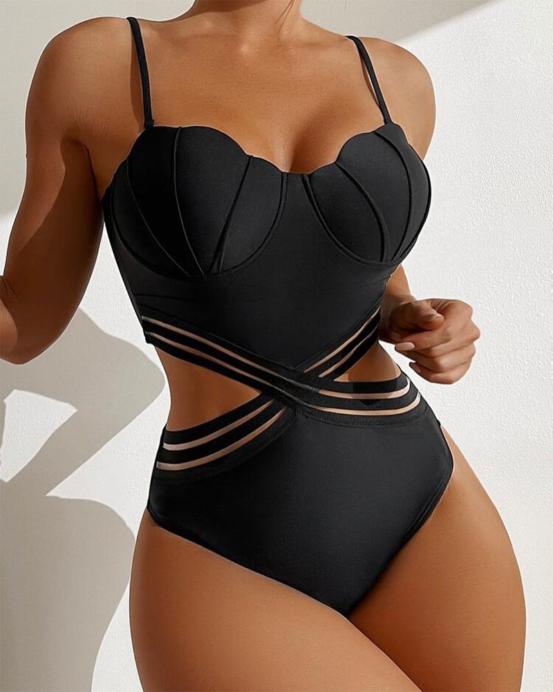 Contrast Mesh Cutout One-Piece Swimsuit