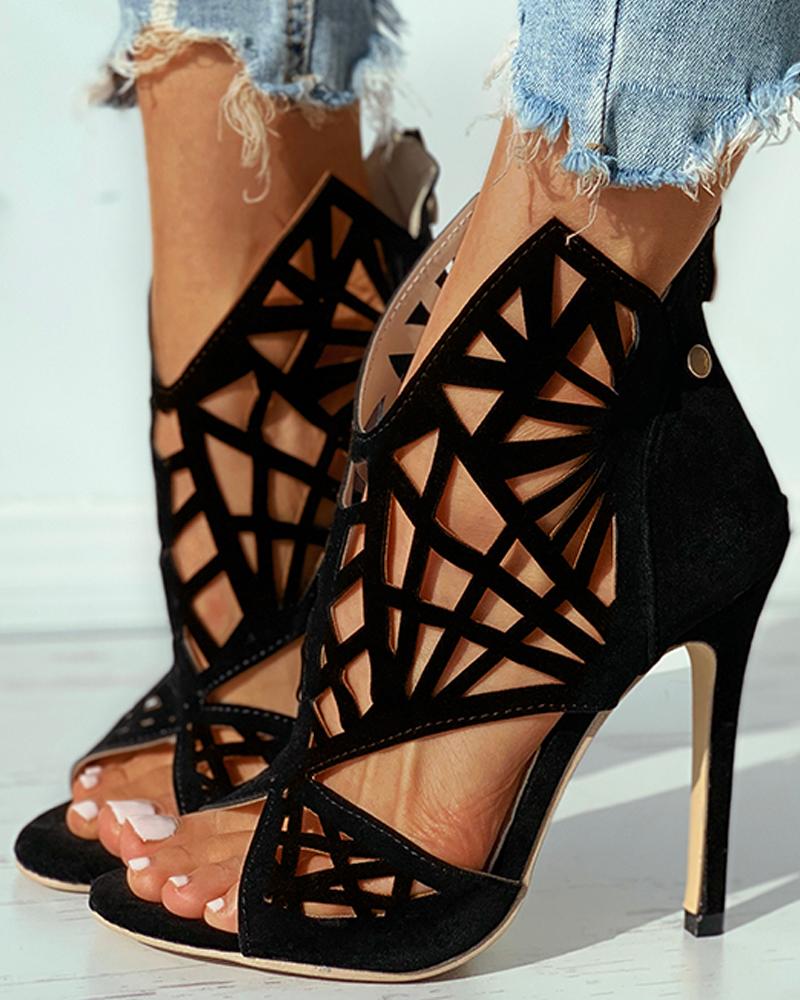 Cutout Peep Toe Stiletto Heel Boots