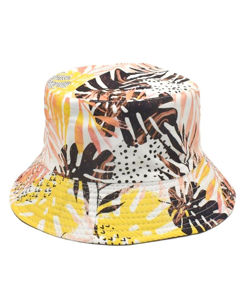 Palm Leaf Print Reversible Bucket Hat