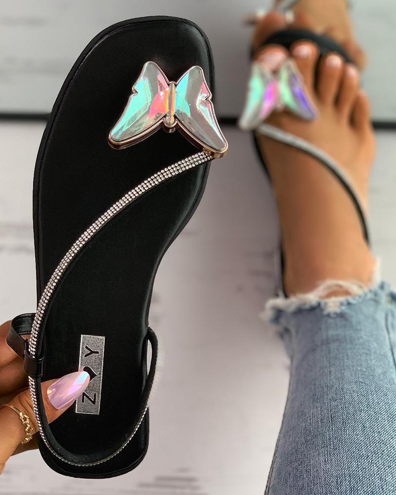 Flats-Sandals Butterfly Toe Ring Rhinestone Flat Sandals