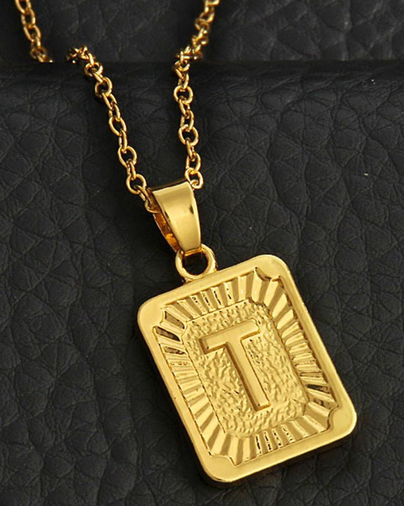 1pc Letter Embossed Square Pendant Necklace