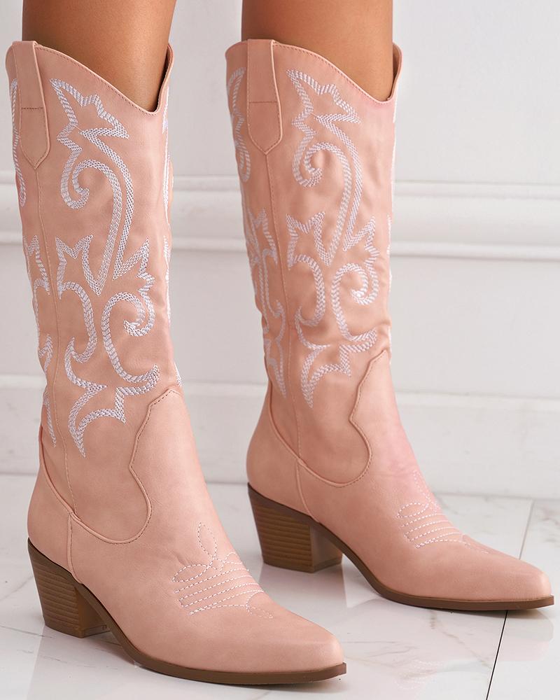 Embroidery Chunky Cowboy Boots