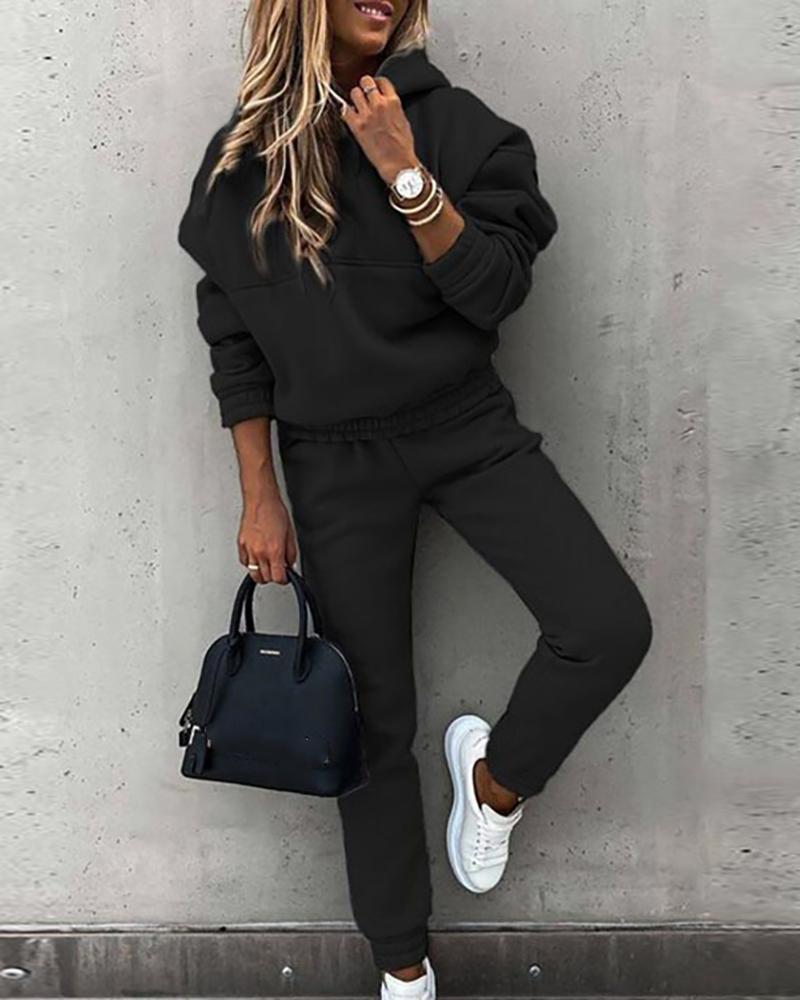 Long Sleeve Hooded Top & High Waist Pants Set