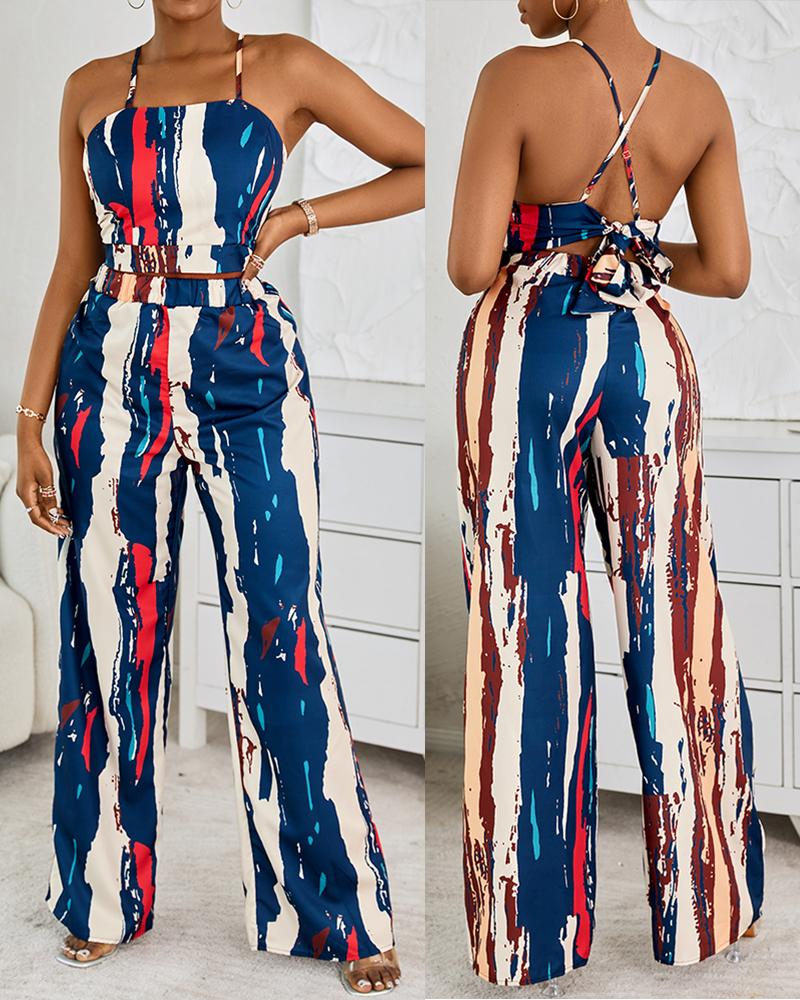 Abstract Print Crop Top & Wide Leg Pants Set