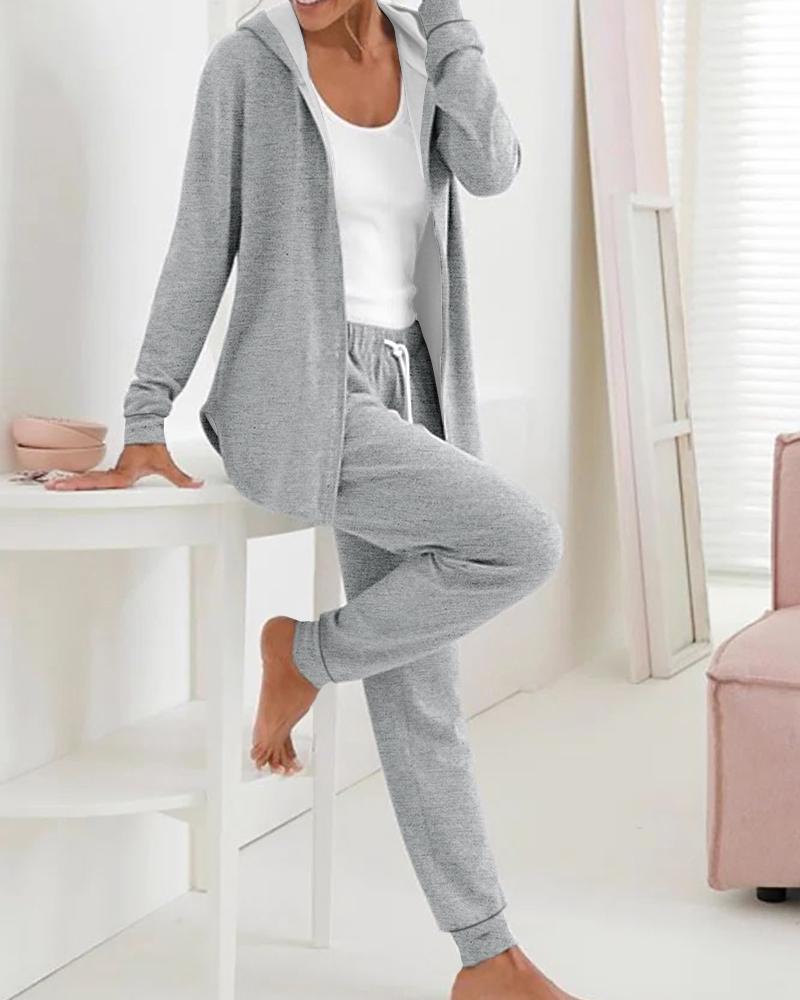 Long Sleeve Hooded Top & Drawstring Pants Set