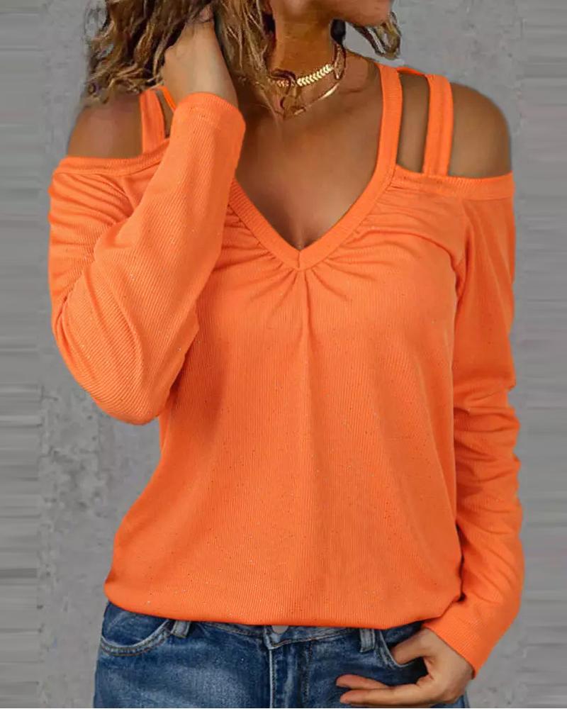 Long Sleeve Cold Shoulder Ribbed Top