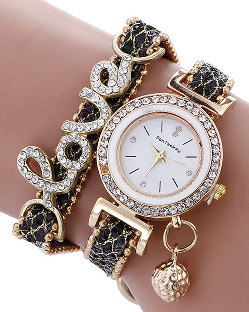 Watches 1pc Rhinestone Decor Lover Letter Pattern Bangle Quartz Watch