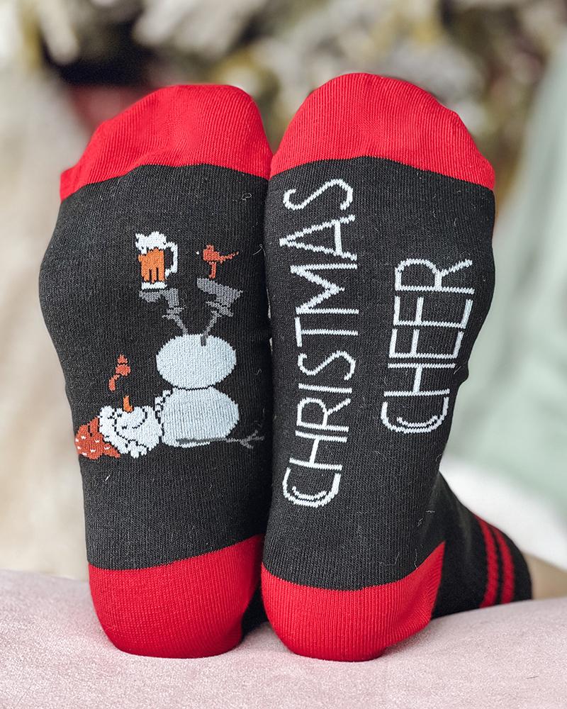 1Pair Christmas Snowman Letter Print Socks