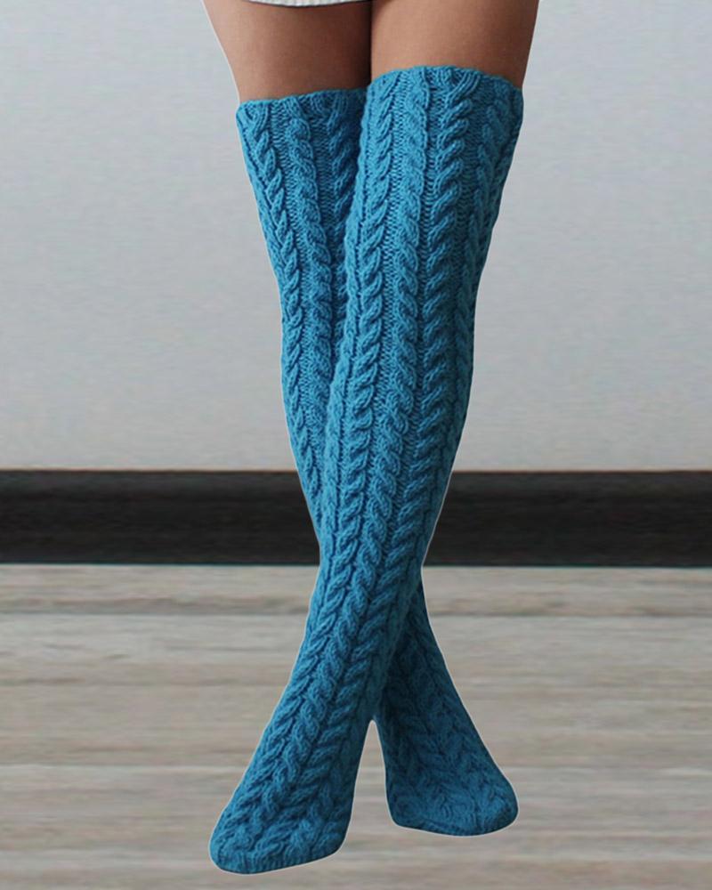 1Pair Thigh High Cable Knit Leg Warmers Long Boot Socks