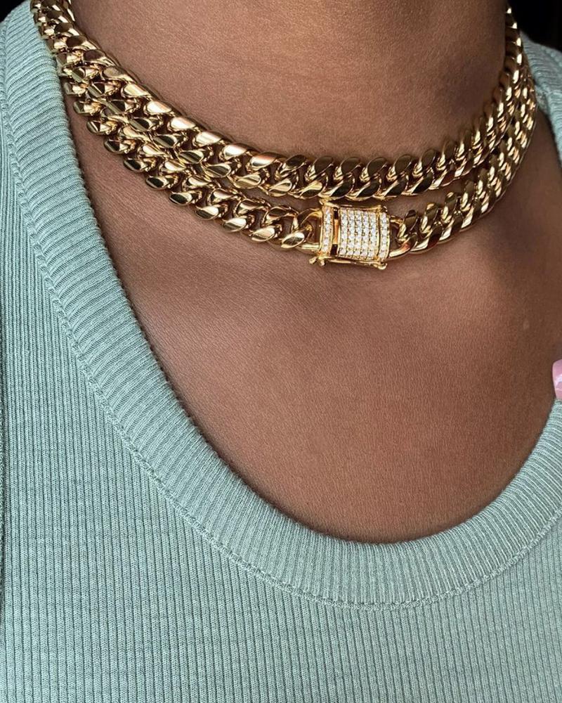 2pcs Rhinestone Lock Multi-Layer Chunky Chain Necklaces Set