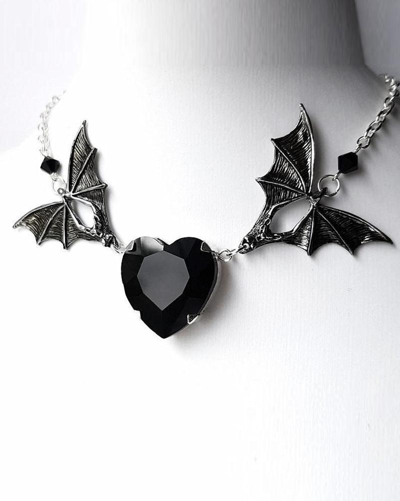 1pc Halloween Gothic Bat Decor Heart Pendant Necklace