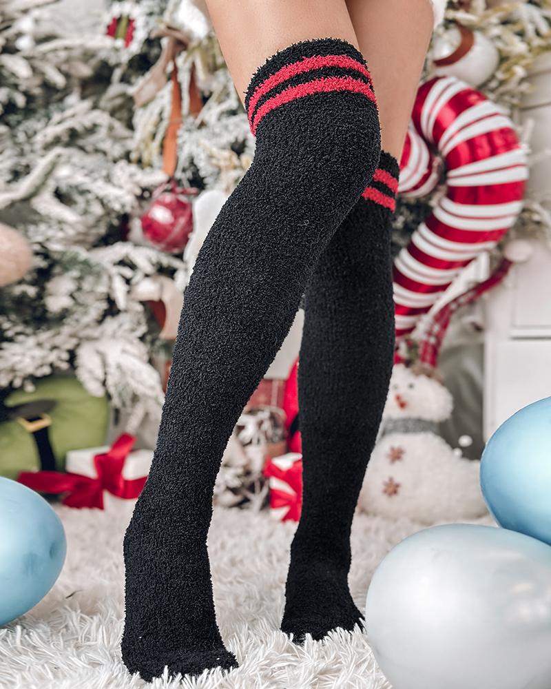 1Pair Contrast Paneled Thigh High Leg Warmers Long Boot Socks