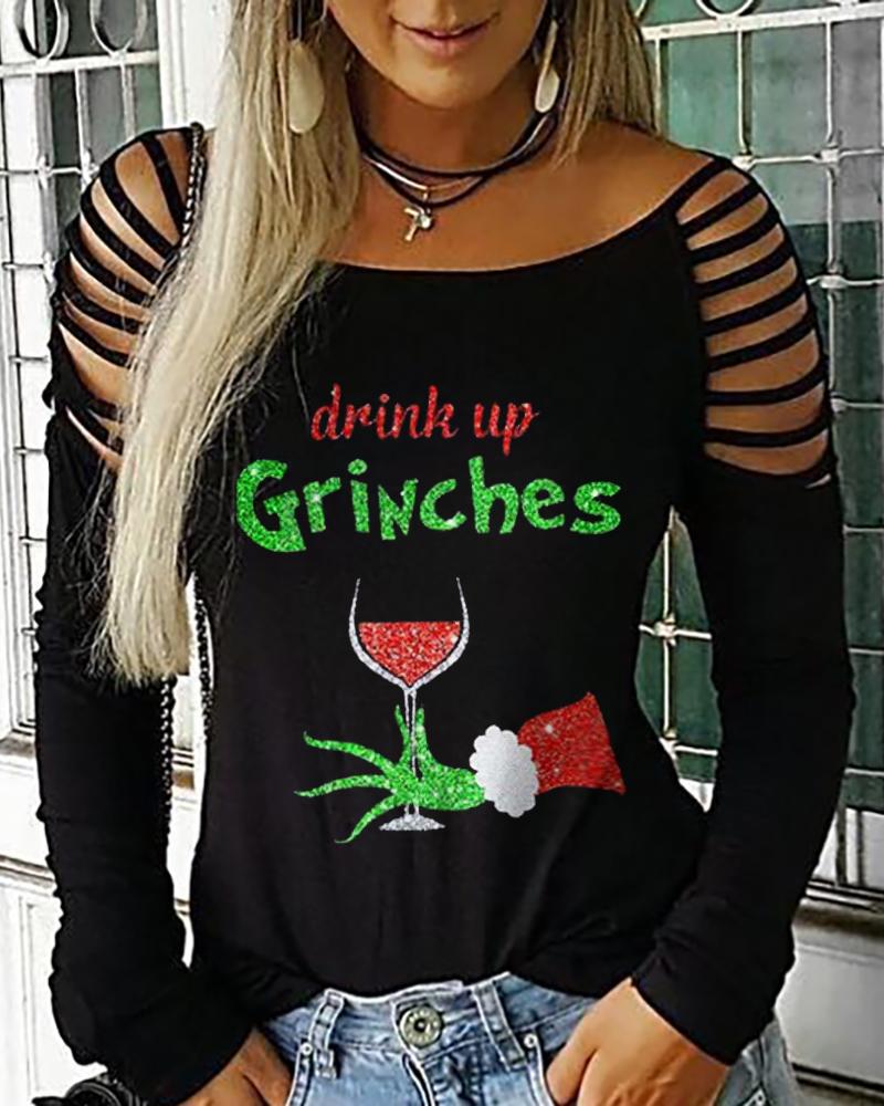 Christmas Graphic Print Cold Shoulder Top