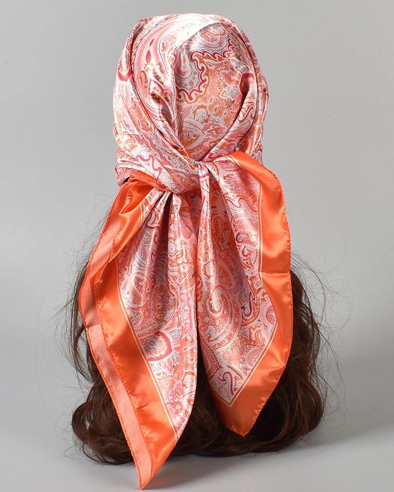 Paisley Print Satin Hair Bandana Wrap Square Scarf