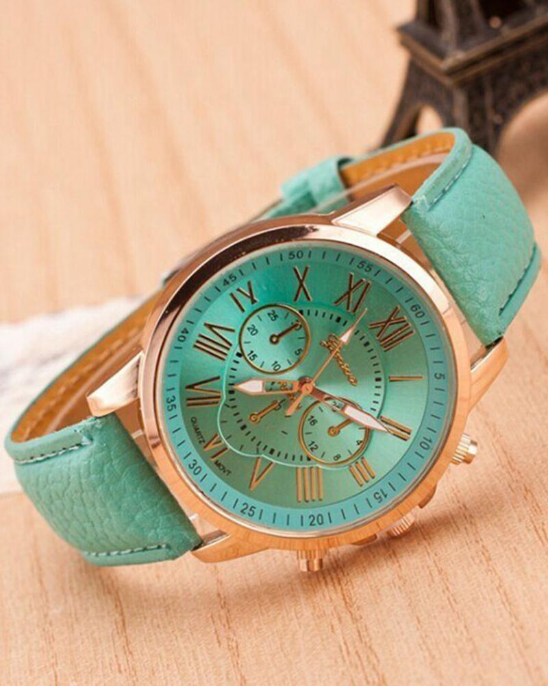 Watches  ChicMe 1pc Leather Band Quartz Watch