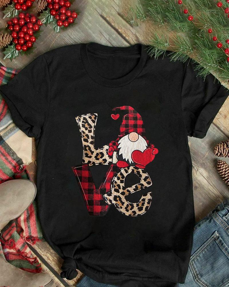 Christmas Letter Print Short Sleeve Casual T-shirt