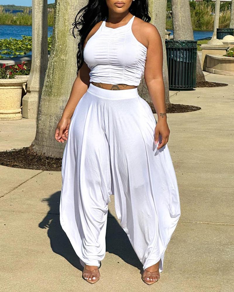Ruched Crop Top & Harem Pants Set