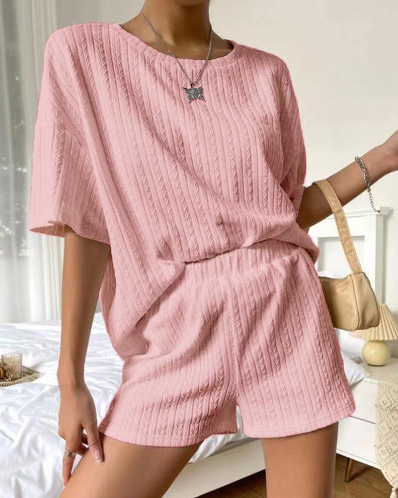 Cable Textured Half Sleeve Pajamas Set