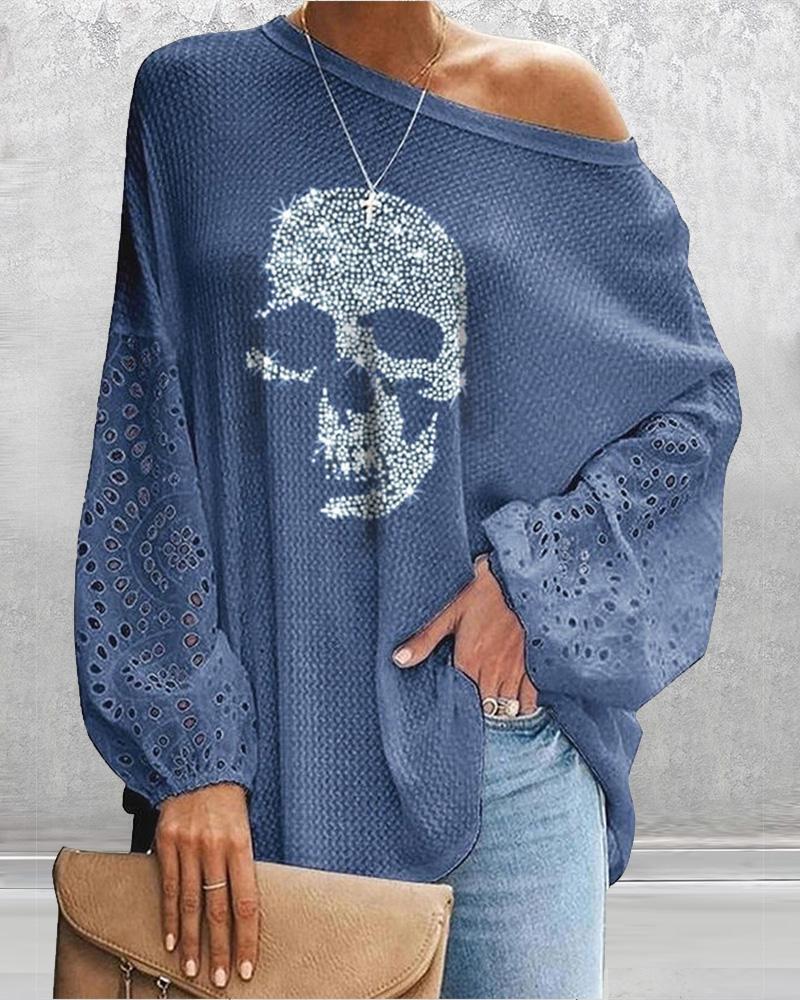 Glitter Skeleton Lantern Sleeve Top