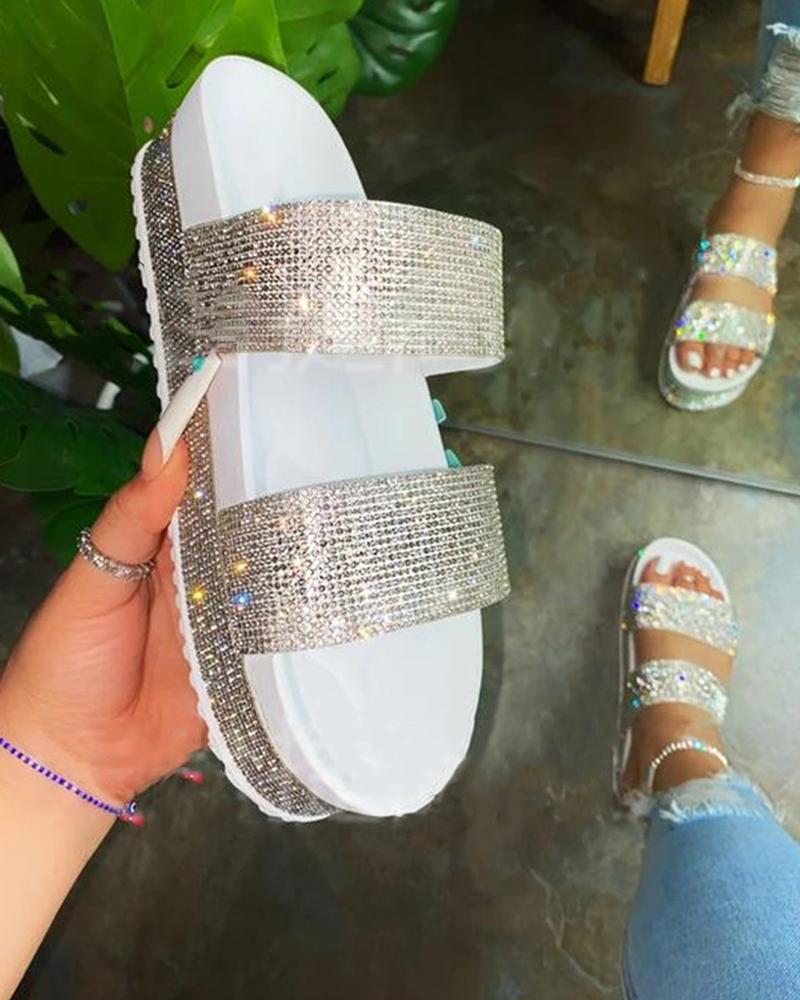 Flats-Sandals Rainbow Peep Toe Sequins Flat Sandals