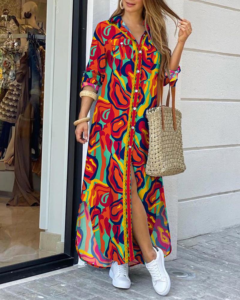 Multi-Color Abstract Print Buttoned Shirt Dress