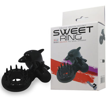 Кольца с вибрацией Baile Sweet Vibrating Sweet Ring Дельфин, черное Эрекционное виброкольцо