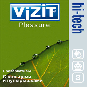Vizit Hi-Tech Pleasure Презервативы анатомической формы с кольцами и пупырышками