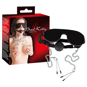  Bad Kitty Ball Gag With Nipple Clamp Маска с кляпом и зажимы для сосков