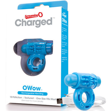 Кольца с вибрацией Screaming O Charged O Wow Ring, голубое Перезаряжаемое виброкольцо