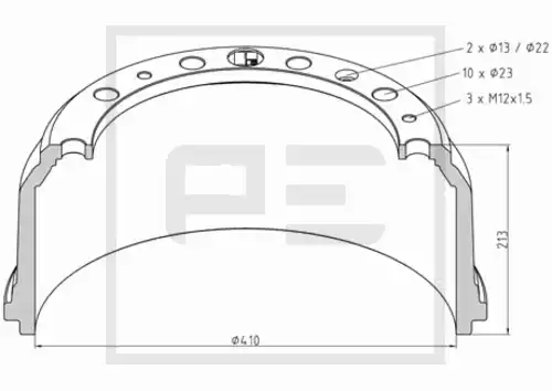 торм.барабан !перед. 410x160/167 H=213 d=298/335 n10x23 \Omn MB