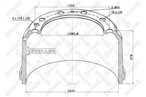 85-00060-SX барабан тормозной !414x220/229 H=278 d=281/335 n10x25+2xM14+2x13 \RVI AE Magnum