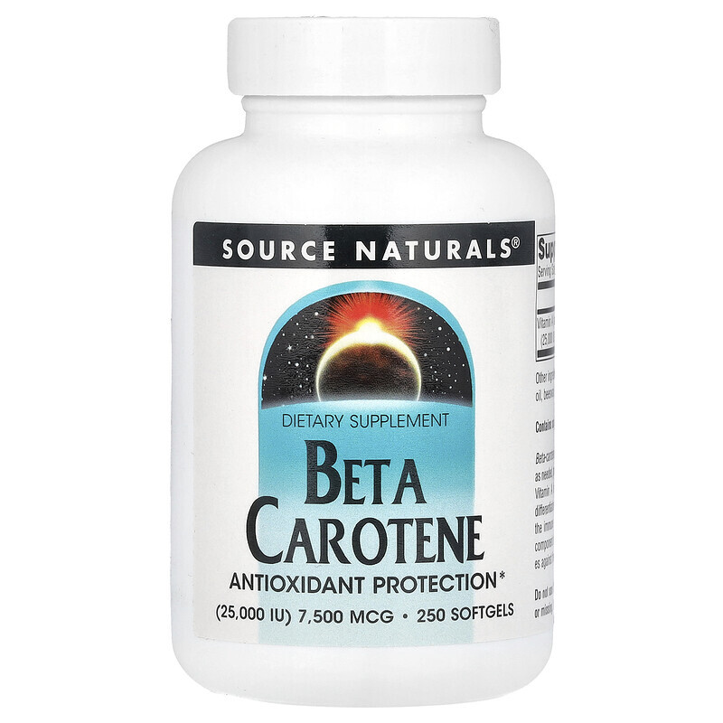 Source Naturals, бета-каротин, 25 000 МЕ, 250 мягких таблеток