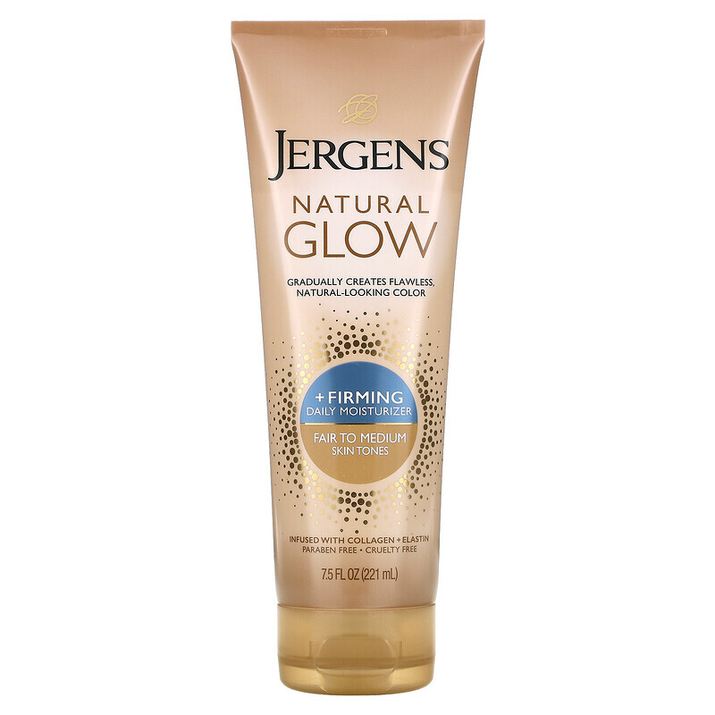 Jergens, Natural Glow, укрепляющее ежедневное увлажняющее средство, тон: от светлого до среднего, 221 мл (7,5 жидк. унции)