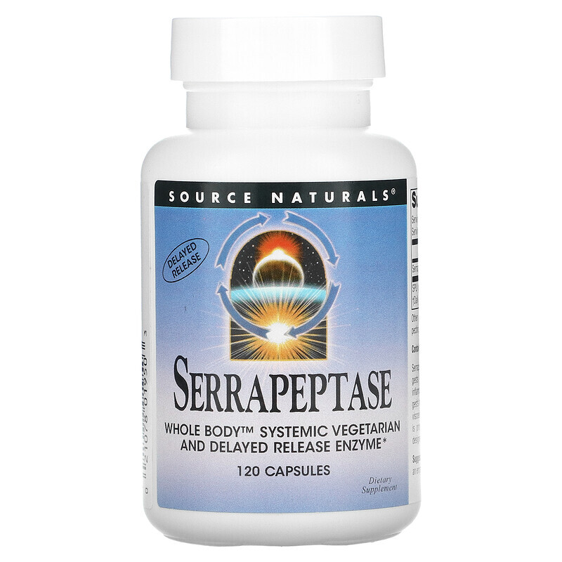   Well Be Source Naturals, Серрапептаза, 120 капсул