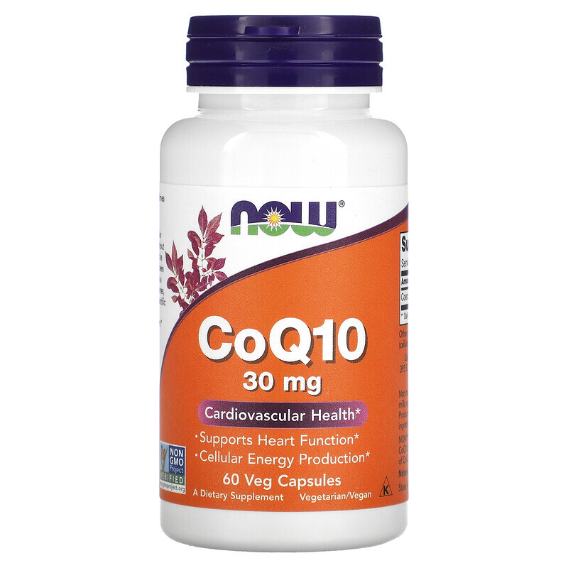 Коэнзим Q10 (CoQ10) NOW Foods, коэнзим Q10, 30 мг, 60 вегетарианских капсул