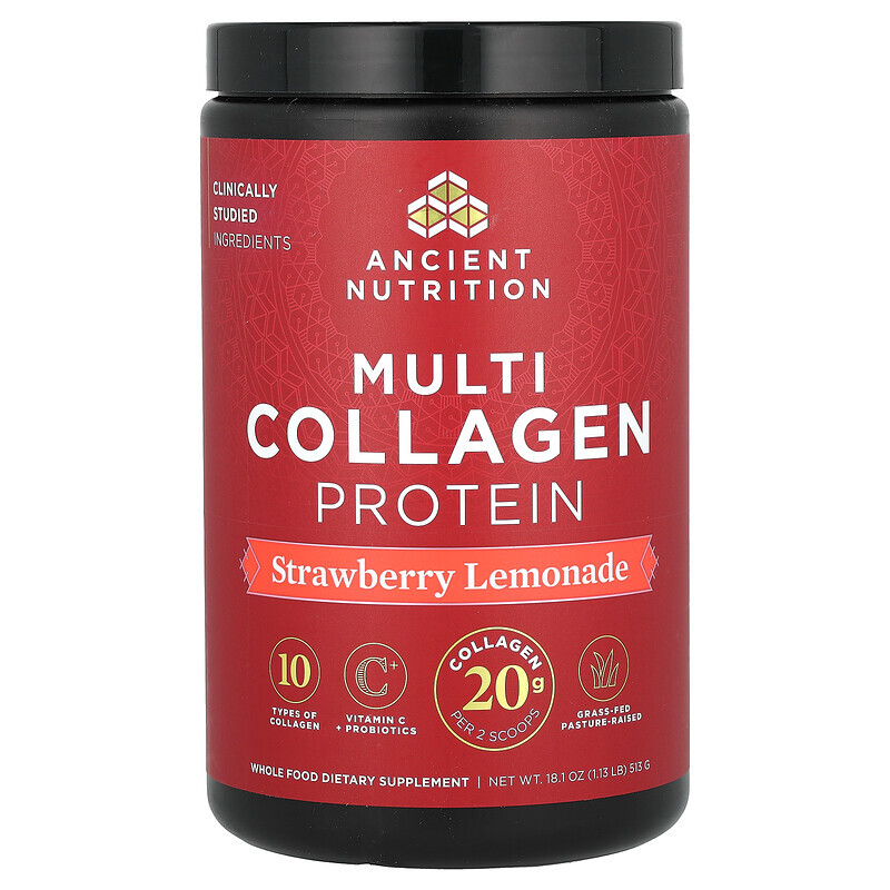 Dr. Axe / Ancient Nutrition, Multi Collagen Protein, Strawberry Lemonade, 1.18 lbs (535.5  g)