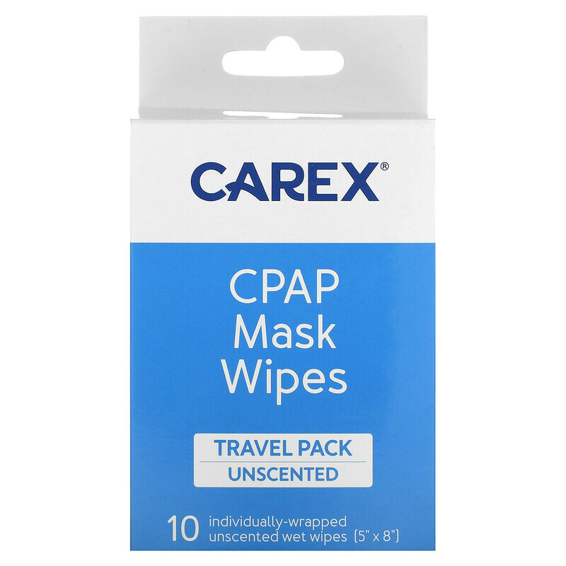 Carex, Протирочная маска с CPAP-маской, дорожный пакет, без запаха, 10 салфеток