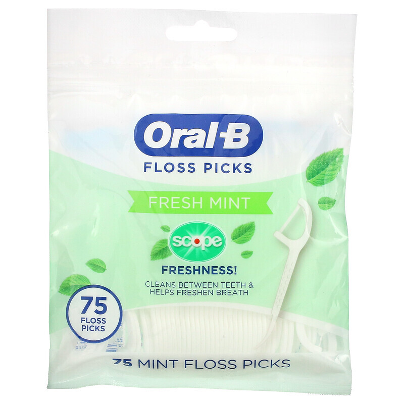 Зубная нить  Well Be Oral-B, Scope Floss Picks, свежая мята, 75 зубочисток